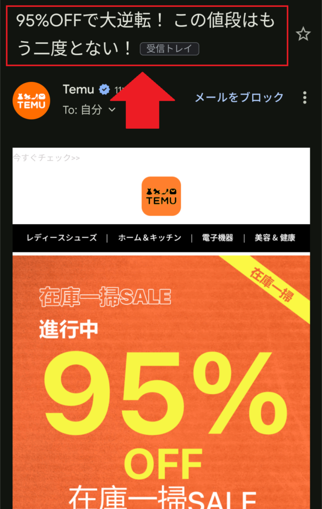 Temuの95％OFFセール